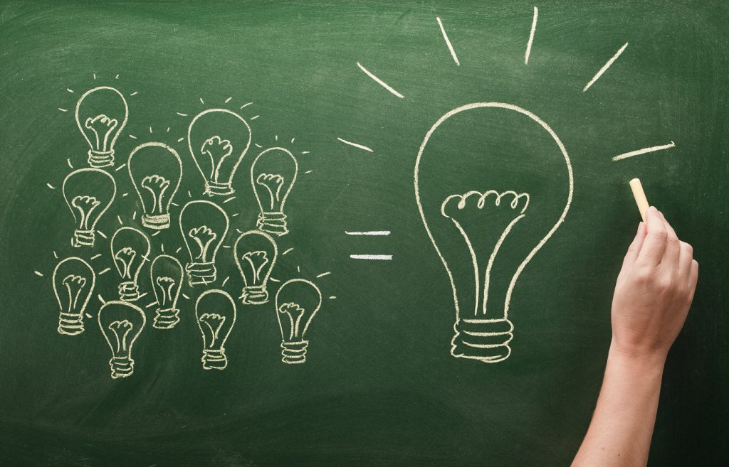 light bulbs sketched on chalkboard